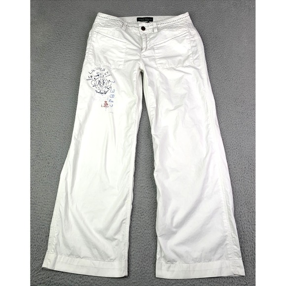 Ralph Lauren Pants Women Size 4 Naval Academy Print Embroidery Wide Leg White - Picture 1 of 9